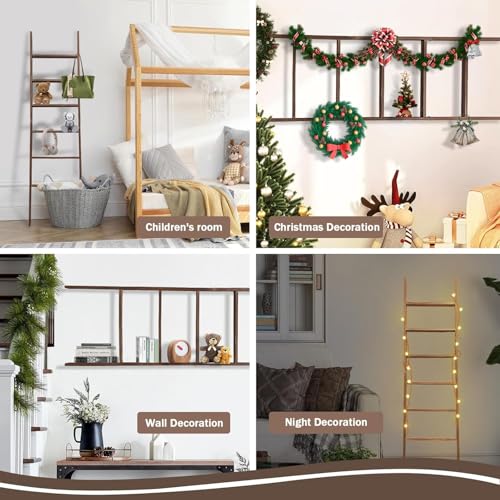 Kinglive 6-Tier Decorative Wooden Blanket Ladder - 5.5 Ft Towel Rack And Wall-Leaning Quilt thumb #5