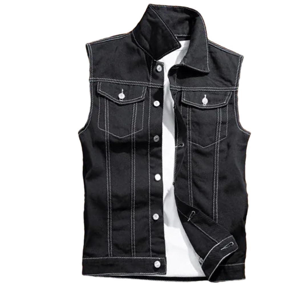 Bottoni da uomo Gilet in denim da uomo Giacca di jeans senza maniche strappato gilet da uomo gilet da cowboy gilet da uomo