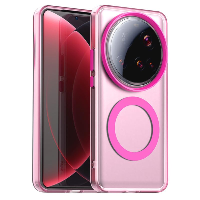 Nikaque Funda magnética para Xiaomi 15 Ultra 5G, mate translúcido, compatible con Mag-Safe, soporta carga inalámbrica, funda delgada de silicona TPU a prueba de golpes, color rosa