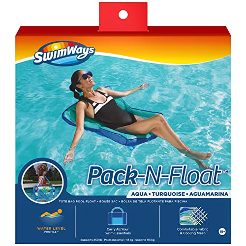 SwimWays Pack-N-Float 2-in-1 Pool Chair and Tote Bag, Blue Palm - image 1