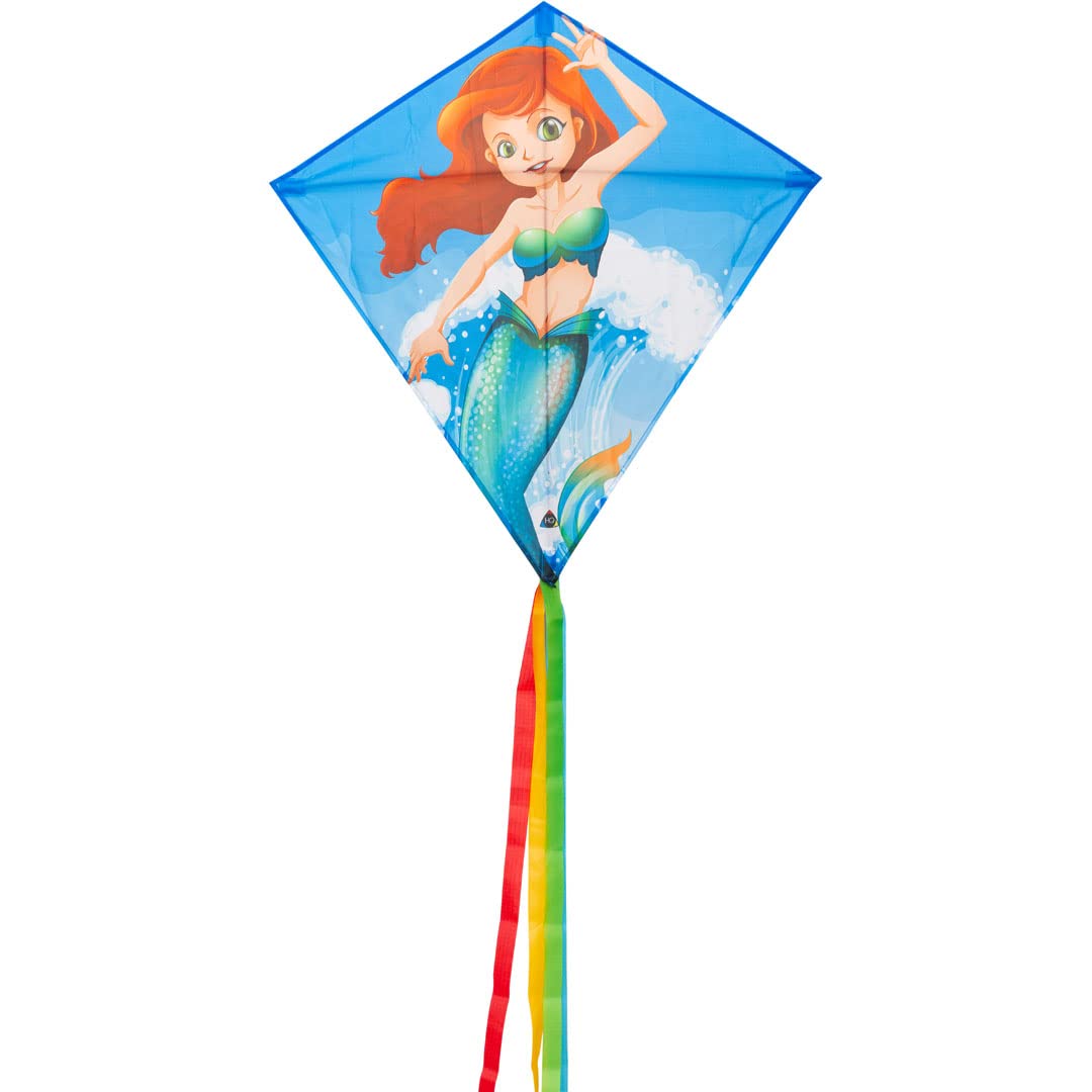 HQ Eddy Mermaid 100037 Children's Kite Single Line from 5 Years 68 x 68 cm and 200 cm Dragon Tail Includes 17 kp Polyester Cord 40 m on Spool 2-5 Beaufort