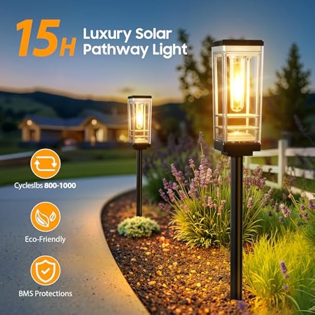 6 Pack Solar Lights Outdoor, Up to 15 Hrs Brighter Solar Pathway Lights, Luxury Taller Solar Outdoor Light Waterproof for Path Garden Yard Landscape Walkway Driveway, Warm White