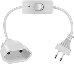 HuaLiSiJi Euro Cable Extension Cable with Switch 2.5 A 250 V Euro Extension Cable with Switch 2 x 0.75 mm² for Household Appliances, Table Lamps, TVs, Computers Etc (White, 0.5 m)