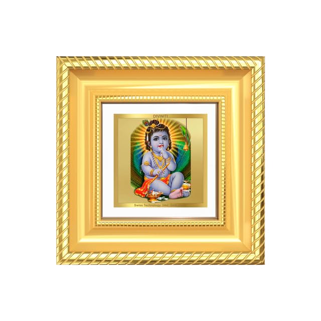 Image of DIVINITI Bal Gopal 24K Gold Plated Foil Tabletop Photo Frame for Home Decor, Puja Room, Luxury Gifting | DG Frame 015 S1A (10x10 CM)