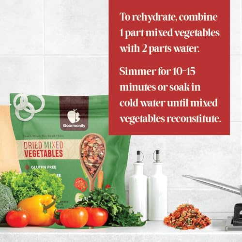 Image of Gourmanity Dehydrated Mixed Vegetables for Soup and Emergency Food, 5lb | Bulk 5lb bag for meal prep and emergency food storage. Onion, carrot, celery, tomato, bell pepper, cabbage. Non-GMO
