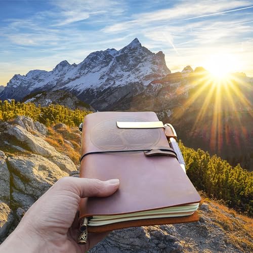 Leather Refillable Journal, Travelers Notebook for Men and Women, Handmade Gift Set with Tree of Life Embossed Journal and Stylish Pen, Sketchbook, Travel Diary and more (5 Inserts) (8.5x4.5") - Thumbnail 4