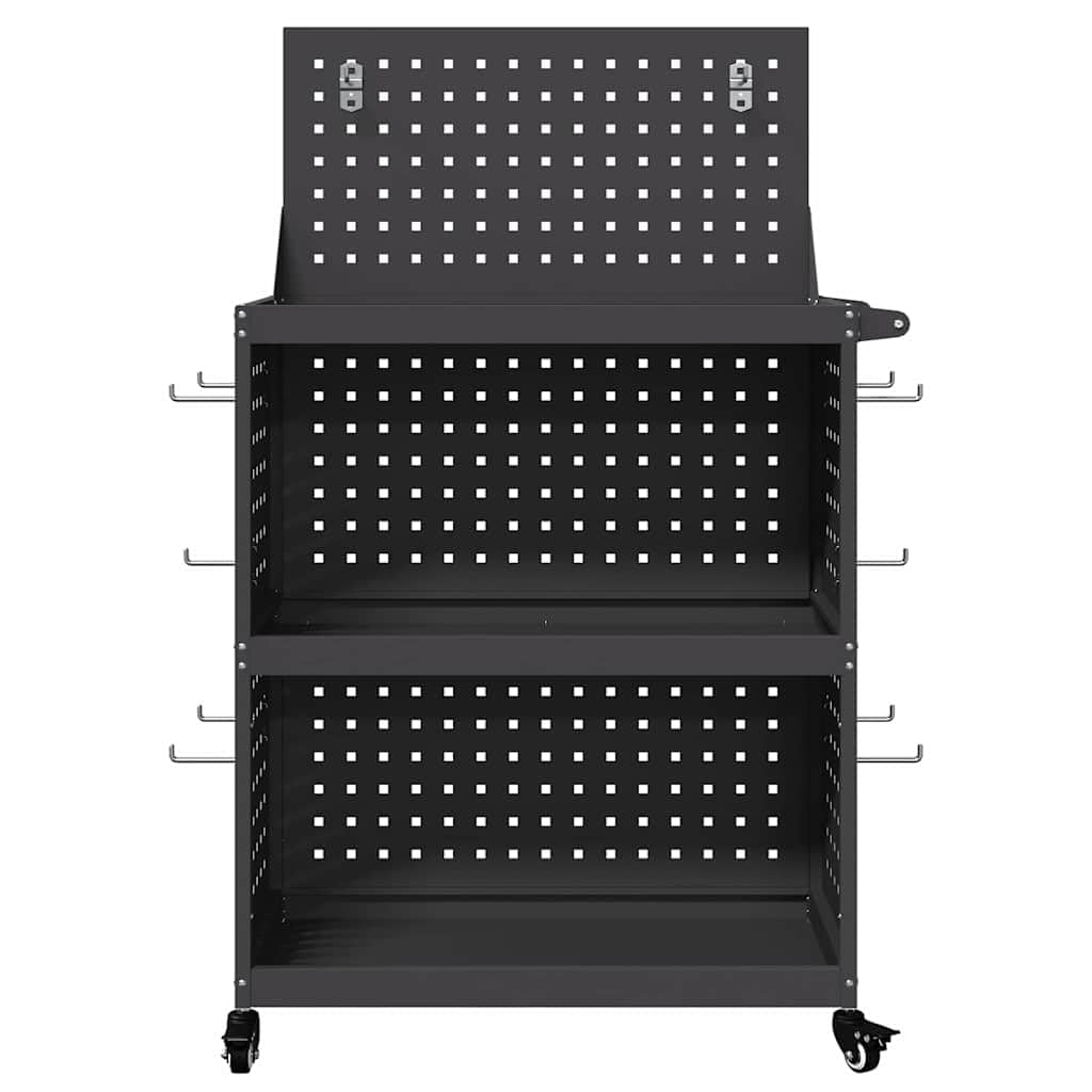 Carrello portautensili nero in acciaio laminato a freddo, 65 x 35 x 111 cm, con 12 ganci e 3 ripiani, carrello mobile per officina e garage, efficiente sistema di conservazione e