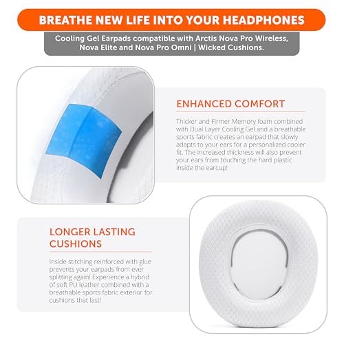 Image of WC Freeze Nova Pro Wireless - Cooling Gel Earpads for Arctis Nova Pro Wireless, Nova Elite & Nova Pro Omni (Doesn't Fit Other Models), by Wicked Cushions, Extra Thick & Comfortable | White