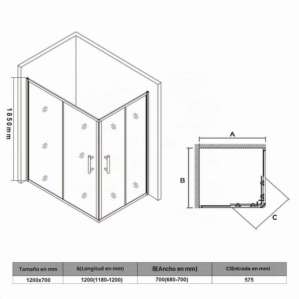SONNI Mamparas de Ducha Corredera 120x70 cm,Angular Puertas Retangular,Easyclean Vidrio Templado de Seguridad 5mm con NANO Tratamiento Antical