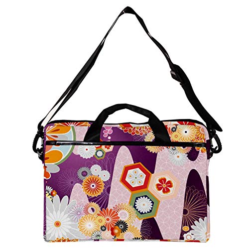 Bolso bandolera para portátil de 14 a 15 pulgadas con diseño floral japonés de flores rojas 2