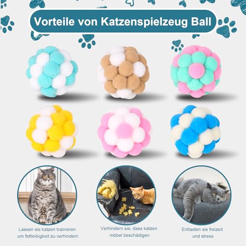 Katzenspielzeug Bälle mit Glöckchen 6 Stück Interaktives Katzenspielzeug Ball Soft Katzenbälle Filzbälle Katze für Innen Spielen Kauen Kratzen – Bild 5