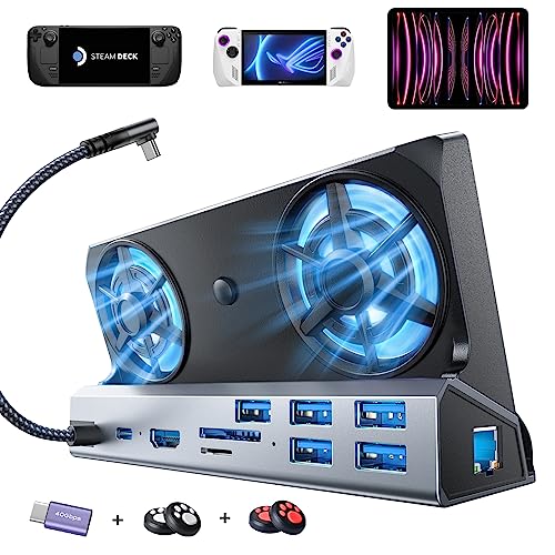 Image of LISEN 10 IN 1 Docking Station for Steam Deck OLED&ROG Ally X&Legion Go, Dual Cooling Fan 5 USB Ports and 4K@60Hz, 100W Charging Port Support ROG Ally 30W Mode, Gigabit Ethernet Fit for Steam Deck OLED
