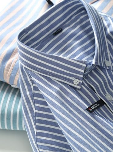 SevenBoy Men's Cotton Long Sleeve Casual Button - Down Oxford Shirt - Striped, Stylish for All Seasons3