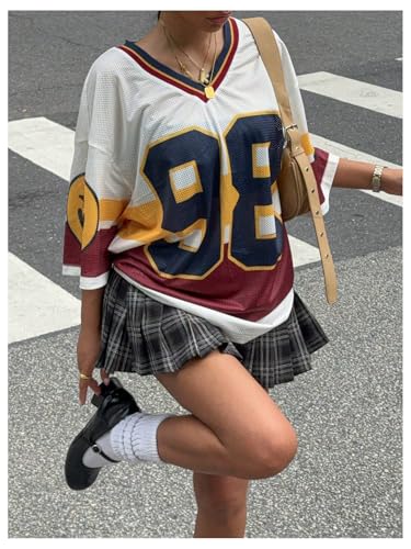 MakeMeChic Women's Plus Size Jersey Shirt Oversized V Neck Number Print Y2K Tee Top2