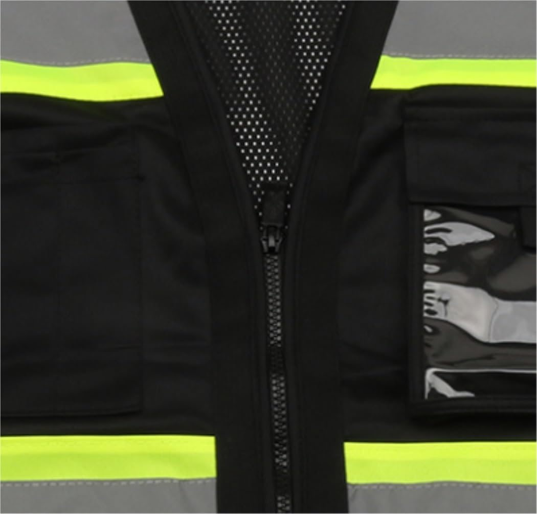 Chaleco de Trabajo de Alta Visibilidad, Chaleco Reflectante Construcción Unisex Bolsillos múltiples Negro Múltiples tamaños(XL)