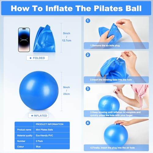 Image of 9 Inch Pilates Ball Small Exercise Ball, Workout Ball for Barre, Pilates, Yoga, Stability, Workout, Balance, Fitness at Gym Home Office
