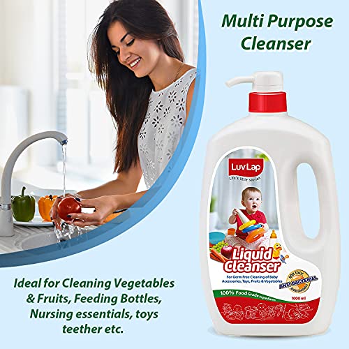 Image of LuvLap Liquid Cleanser, Anti-Bacterial, Food Grade, For Baby Bottles, Accessories and Vegetables, 1000ml & Baby Laundry Liquid Detergent, Food Grade, Refill Pack, 1000ml (Pack of 2)