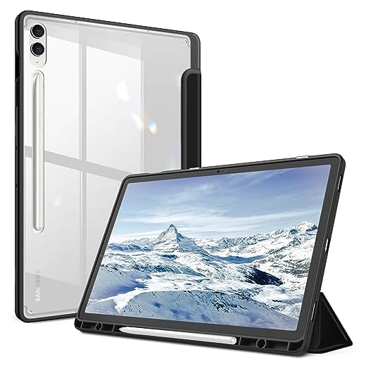 SAMTUNK Capa para Samsung Galaxy Tab S9 FE Plus/Tab S9 Plus 12.4" modelo 2023 (SM-X610/X616B/X810/X816B/X818U), capa à prova choque capa traseira transparente transparente, Auto Wake/Sleep -preto