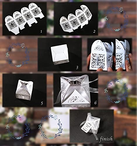 F Season 50pcs Candy Treat Gift Box with Laser Cut Hollow Cross and 50pcs THANK YOU gift tag with Ribbons for Wedding Christmas Party Birthday Christening Decorations