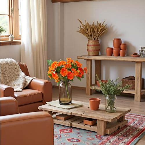 2 Pack Artificial Fall Flowers Orange Fall Floral Stems Fake Sunflower Daisy for Autumn Home Decorations -VASE NOT Included