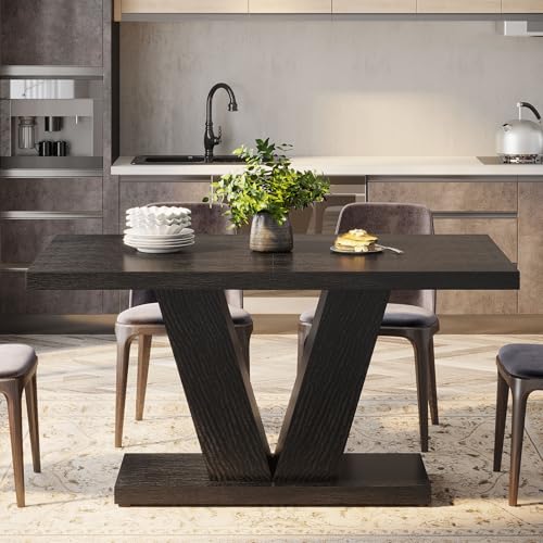 Image of Tribesigns 47-Inch Dining Table for 4, Black Kitchen Dinner Table with Heavy Duty Pedestal, Farmhouse Wooden Eating Table for Home, Dining Room, Small Space, Black