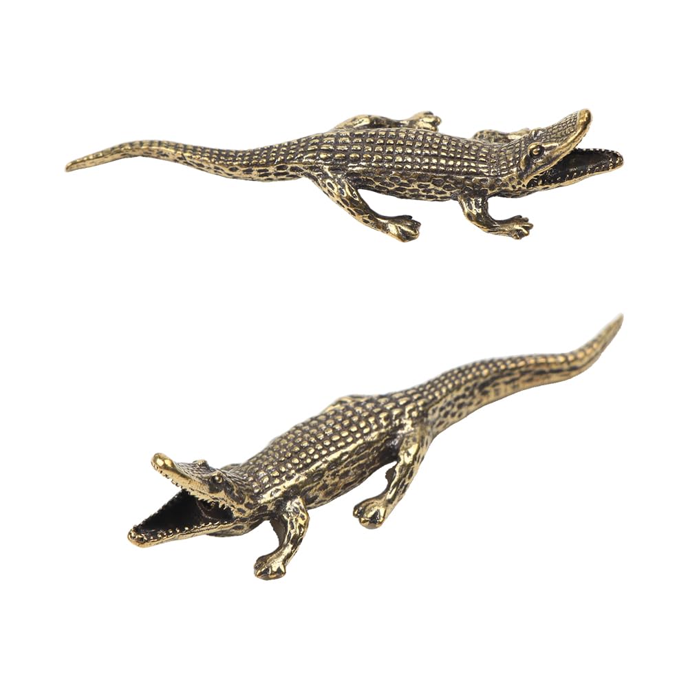 Opexicos2Pcs Creative Brass Crocodile Statue Ornament Incense Ancient Copper Color Crafts Ornaments Desktop Decor Old Copperware Decor
