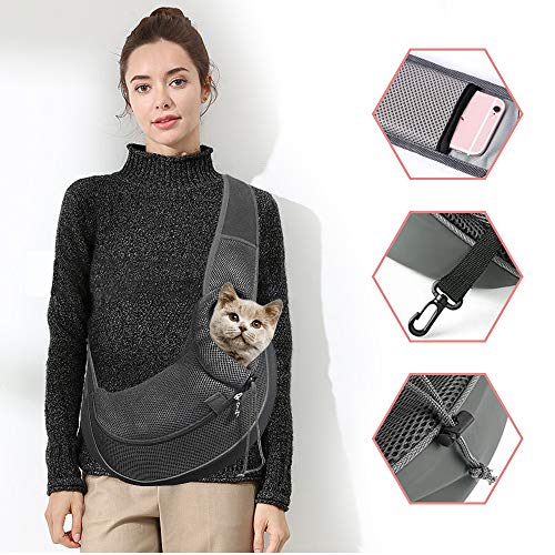 Cuby Pet Dog and Cat Sling Carrier Hands Free Breathable Mesh Adjustable Puppy Bag Travel Safe Sling Carrier for Small Dogs Cats (S, Black)