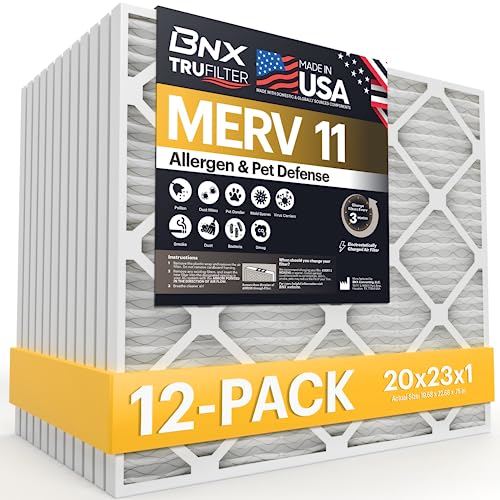 Bnx Trufilter 20X23X1 Air Filter Merv 11 (12-Pack)- Made In Usa - Allergen Defense Electrostatic Pleated Air Conditioner Hvac Ac Furnace Filters For Allergies, Dust, Pet, Smoke, Allergy Mpr 1200 Fpr 7 #TOP25