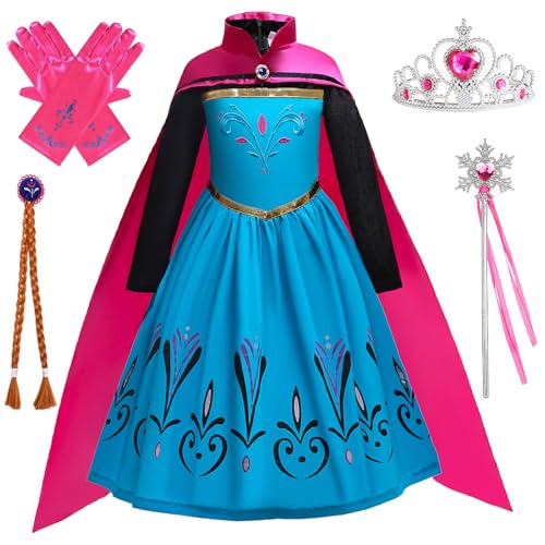 Kosplay Niñas Disfraz de Anna Princesa con Capa Peluca Accesorios Vestido de Reina de Nieve Vestido de Princesa Elsa Cumpleaños Fiesta Cosplay Navidad Halloween Carnaval Vestirse Chica 100-150