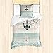 ABAKUHAUS Nautico Set Copripiumino, Marine Anchor Vintage, Decorativo 2 Pezzi con 1 Federa Cuscino, 135 x 200 cm - 80 x 80 cm, Seafoam Nero Beige