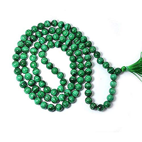 Natürliche AAA Malachit 108 Mala Halskette | Malachit Mala | 108 Gebet wulstige Mala Halskette | Handgeknüpft Mala Armband | Japa Mala | 8mm Perlen | Meditation Tassel | Buddhistische Mala