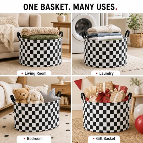 Image of MAIZMZ Checkered Storage Basket Extra Large 80L Kids Hamper Baby Laundry Basket Waterproof Toys Car Organizer Collapsible Canvas for Home /Dorm /Pet /Office /Closet /Shelf /Gift Baskets