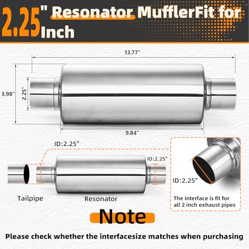 Image of A-KARCK 2 Pack 2.25 inch Inlet Exhaust Resonator, 2.25 inch Inlet 2.25 inch Outlet 13.8 inch Overall Length Muffler Resonator Stainless Steel,Polished