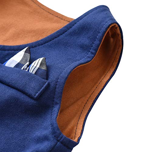 Famuka Baby Boy 3 Piece Formal Outfit Suit With Bows Waistcoat Gentleman Tuxedo (Navy 3, 6-9 Months) #TOP6