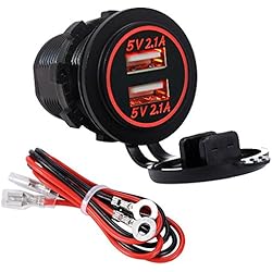 Cargador Frontal YGL Impermeable Cargador dual USB Toma de corriente 2.1A y 2.1A para 12V / 24V Coche Barco Marina Camión Vehículo Motocicleta (rojo)