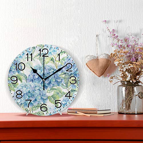 Hydrangea Watercolor Wall Clock Battery Operated Non Ticking Silent Quartz Analog Rustic Farmhouse Round Clock Retro Decor For Home Kitchen Living Room Bathroom #TOP1