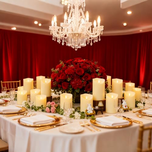 Image of Nimiko Flameless Candles with Remote, Battery Operated Flickering Flameless Candles, LED Candles with Timer 2 /4 /6 /8H, with Realistic LED Candles Set of 24 (D3 x H 3 inch 4 inch 5 inch) (Ivory)
