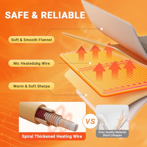 Electric Heated Blanket Queen Size 84''x90'' Soft Flannel & Sherpa Electric Blanket with 10 Heating Levels, Automatically Shut Down After 8h with Overheat Protection Machine Washable - Image 4