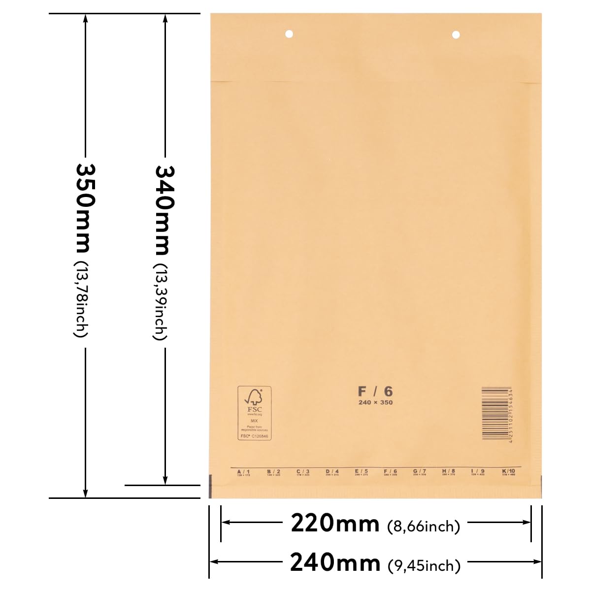 Pochettes à bulles 240 x 350 mm brun F6 autocollant pour DIN A4+ 200 pièces