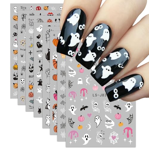 Evadollina Nagelsticker Halloween, 8 Láminas Stickers para Uñas de Halloween, Stickers de Uñas de Fantasmas, Arte de Uñas, Charms de Uñas, Accesorios para Uñas, Diseño de Uñas, Navidad (Tipo B)