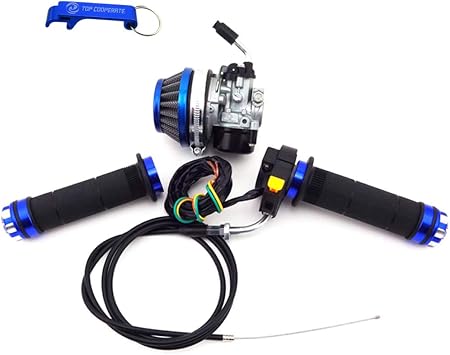 Racing Carburetor Carb Blue Throttle Handle Grips Cable Switch Kit For 2 Stroke 50cc 60cc 80cc Gas Motorized Bicycle