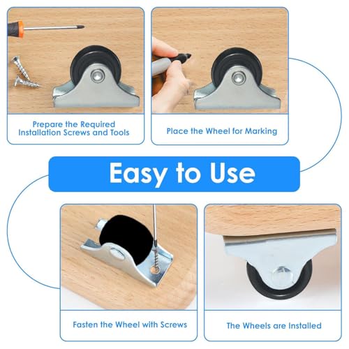 8 Stück 15 mm Kleine Radrollen für Möbel – Hochleistungsrollen, Nicht Schwenkbar, Fix Schieberollen, Transportrollen 15 mm, Inklusive 18 Schrauben, Tragkraft 25 kg pro Rolle (0.5 inch)