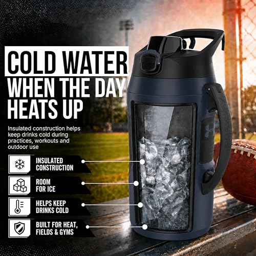 Image of Under Armour Insulated Water Bottle with Handle & Fence Hook, Half Gallon Sports Water Jug, Leak-Resistant & BPA-Free for Baseball, Football & Gym - Academy /Black, 64oz