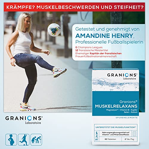 Muskelrelaxans – 60 Tabletten für Muskelentspannung & Regeneration – Magnesium Tabletten gegen Muskelkrämpfe & Muskelverspannungen – Mit Selen, Kupfer & B-Vitamine - GRANIONS