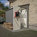 YOPTO 4×8 FT Storage Shed with Lockable Door and 2 Air Vents,Lean to Outdoor Metal Tool Storage House W/Floor Base,All Weather Waterproof,Heavy-Duty Garden Shed for Backyard,Patio,Lawn,Gray