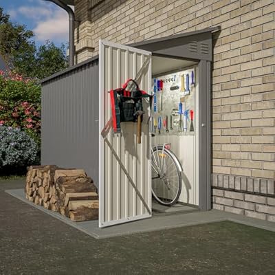 YOPTO 4×8 FT Outdoor Metal Storage Shed,Heavy-Duty Lean to Storage Shed with Floor Base,Garden Tool Metal Storage House W/Lockable Door and 2 Air Vents,Weather Resistant,for Backyard,Patio,Lawn,Gray