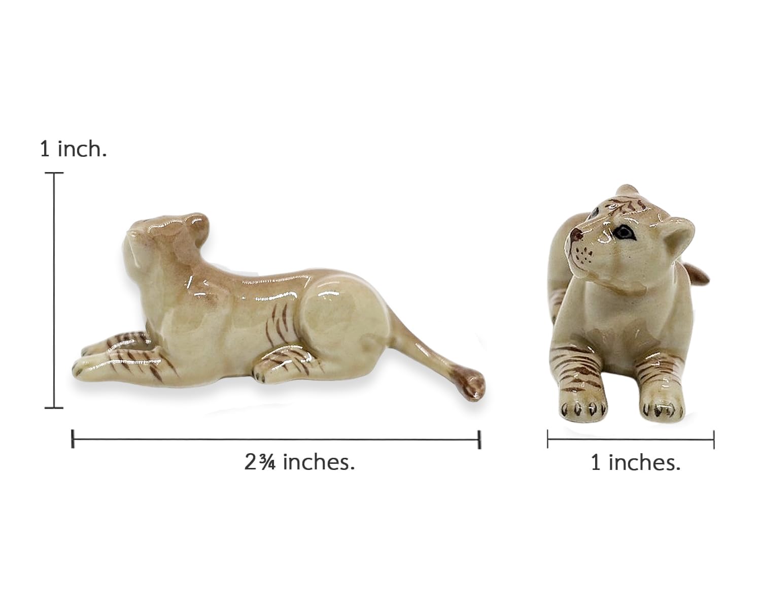 WitnyStore Petite figurine de lionne albinos allongée de 7,9 cm de long – Figurine miniature en céramique peinte à la main Tigre Lion Panthera Leo Chat sauvage Animaux sauvages Figurines décoratives