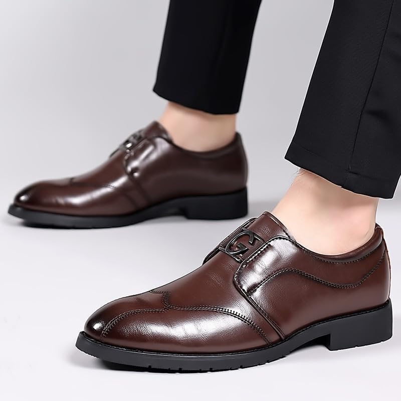 Men's Classic Formal Oxford Shoes Business Wingtip Slip On Dress Shoes Breathable Derby Orthopedic Leather Shoes Casual Walking Shoes Office Flats(Brown,9)2