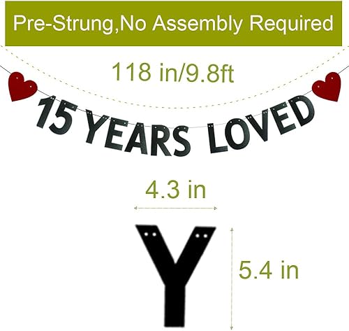Miniatura 2 de Cartel de amor de 15 años, pre-encordado, suministros de decoración de fiesta de aniversario de 15 años/boda, fondos de guirnaldas de papel con