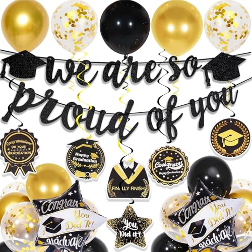 Graduation Decorations 2026 Class 2026 grad decorations with We Are So Proud of You Banner Grad Balloons Congratulations Hanging Swirls for Party (3)